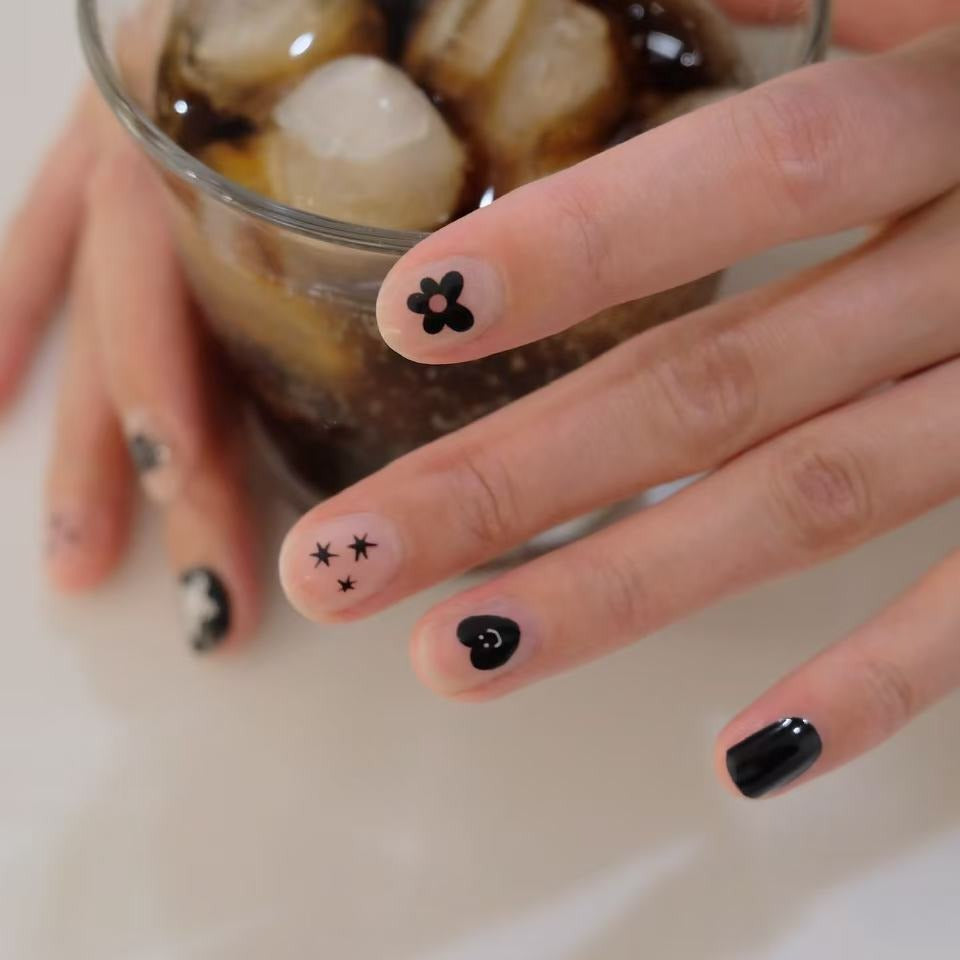 Now Now | White Bunny Black Nail Wraps