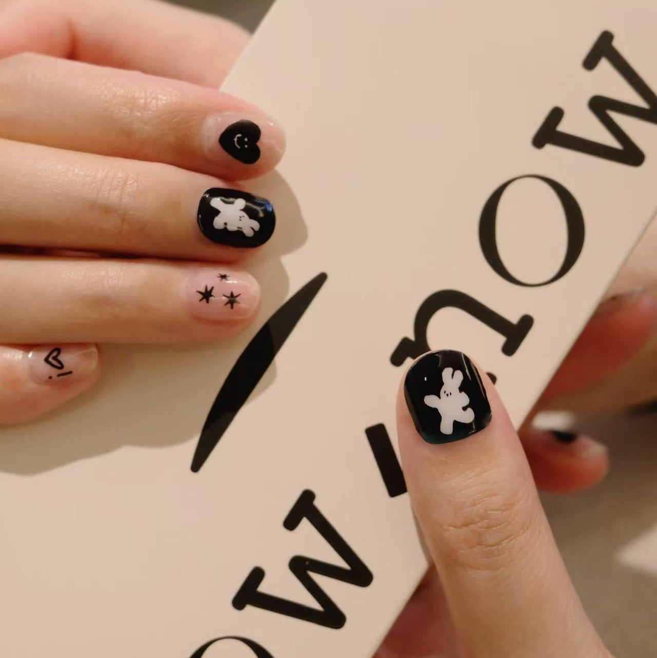Now Now | White Bunny Black Nail Wraps