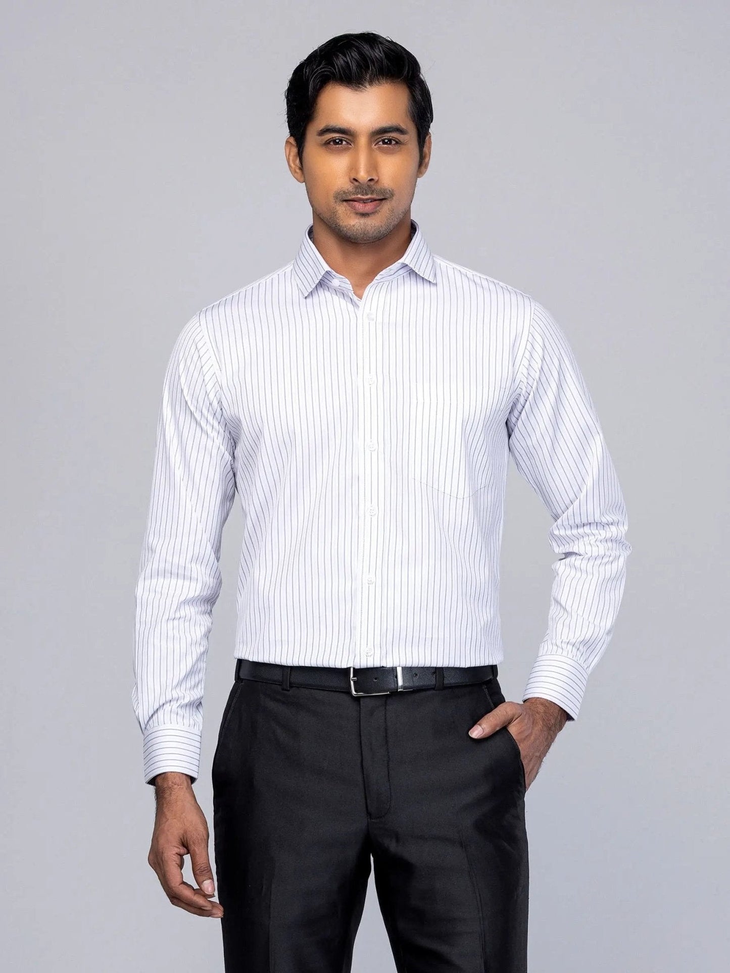 White/Purple Striped Executive Shirt For Men's