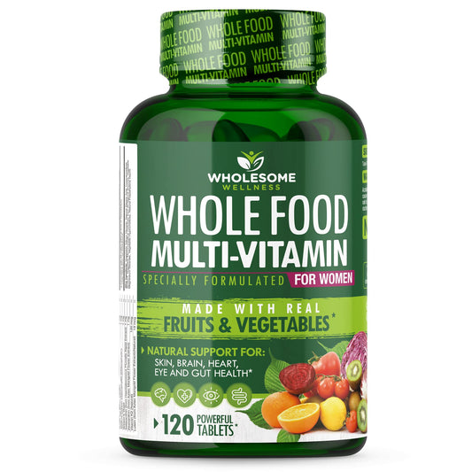 Wholesome Wellness Whole Food Multivitamin for Women - Natural Vitamins, Minerals, Organic Extracts - 120 Tablets