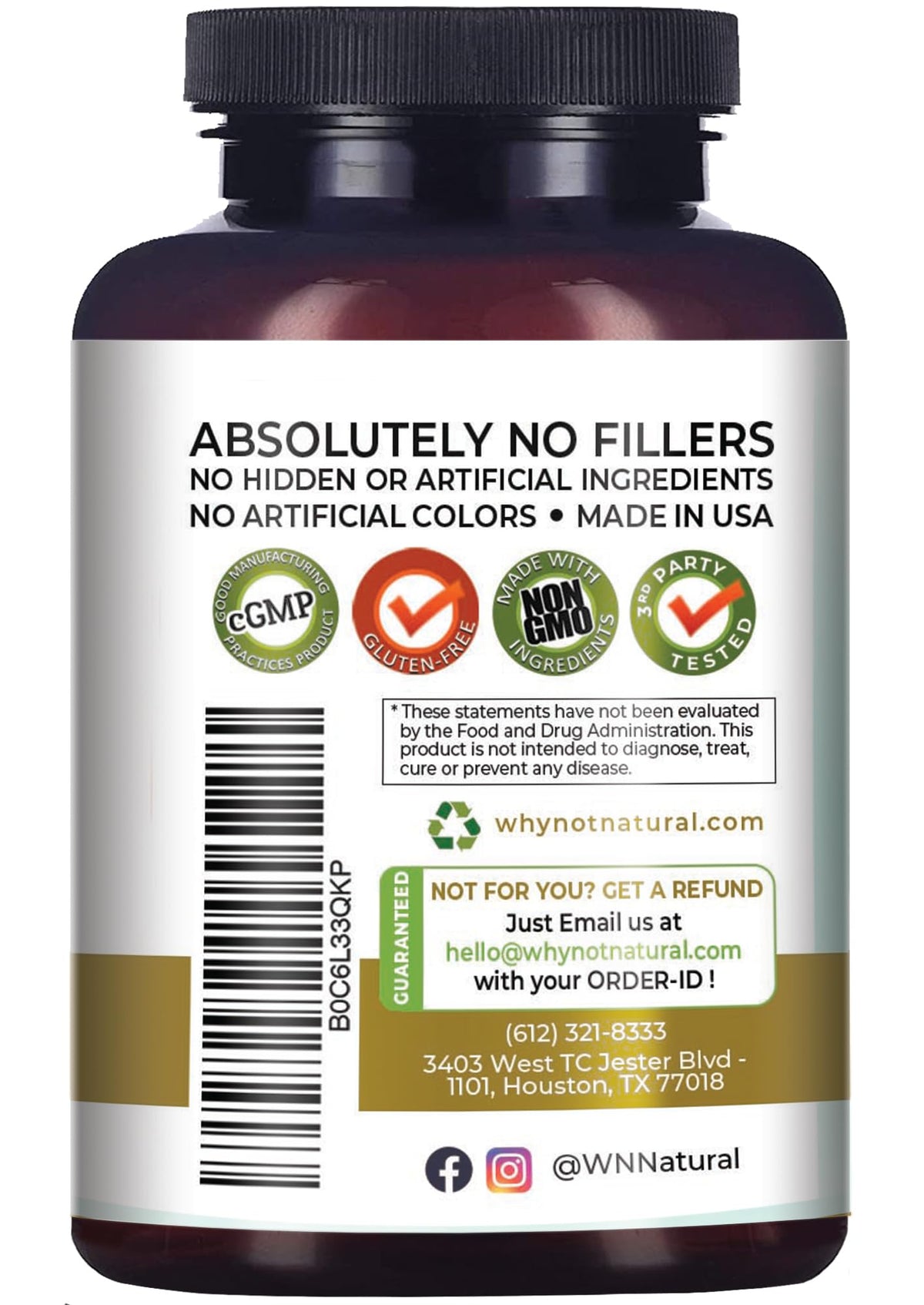 Why Not Natural 4-in-1 Organic Black Maca Root, Ashwagandha, Fenugreek, Panax Ginseng Capsules, Supplement for Men and Women