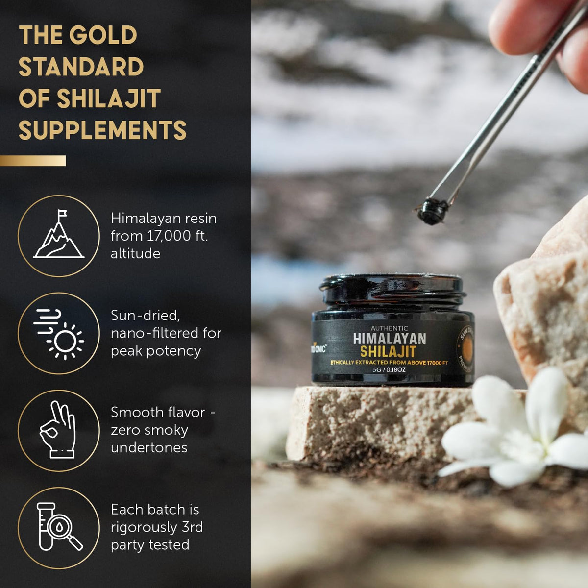 NutroTonic Himalayan Shilajit Resin – Gold Grade 86% Fulvic Acid – 5g Jar