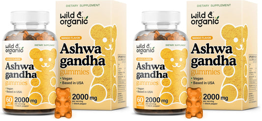 Wild & Organic Ashwagandha Gummies 2000mg – Mood Support Supplement (Pack of 2, 60 Vegan Chews)