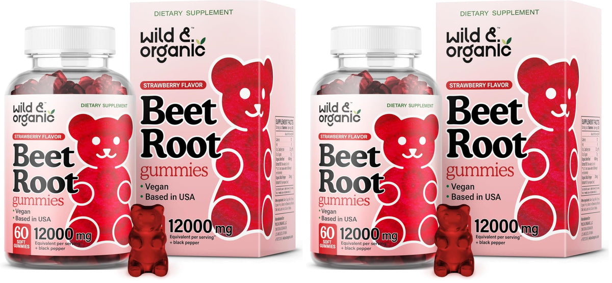 Wild & Organic Beet Root Gummies 12000 mg – 60-Count Pectin-Based Chews (Pack of 2)