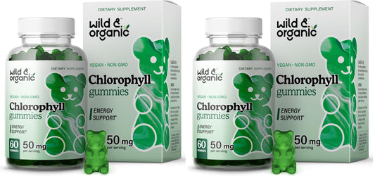 Wild & Organic Chlorophyll Gummies 50mg - Detox Cleanse, Vegan & Non-GMO, 60 Chews (Pack of 2)