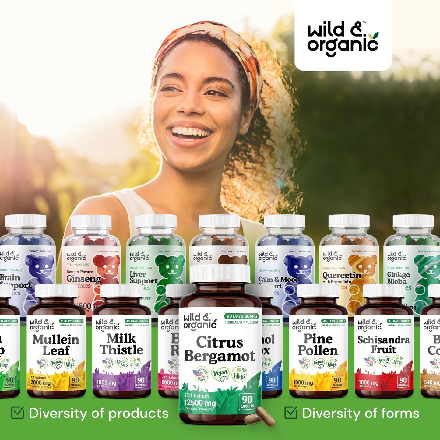 Wild & Organic Citrus Bergamot Capsules 500 mg – Antioxidant & Overall Support | Vegan, Non-GMO | 90 Count