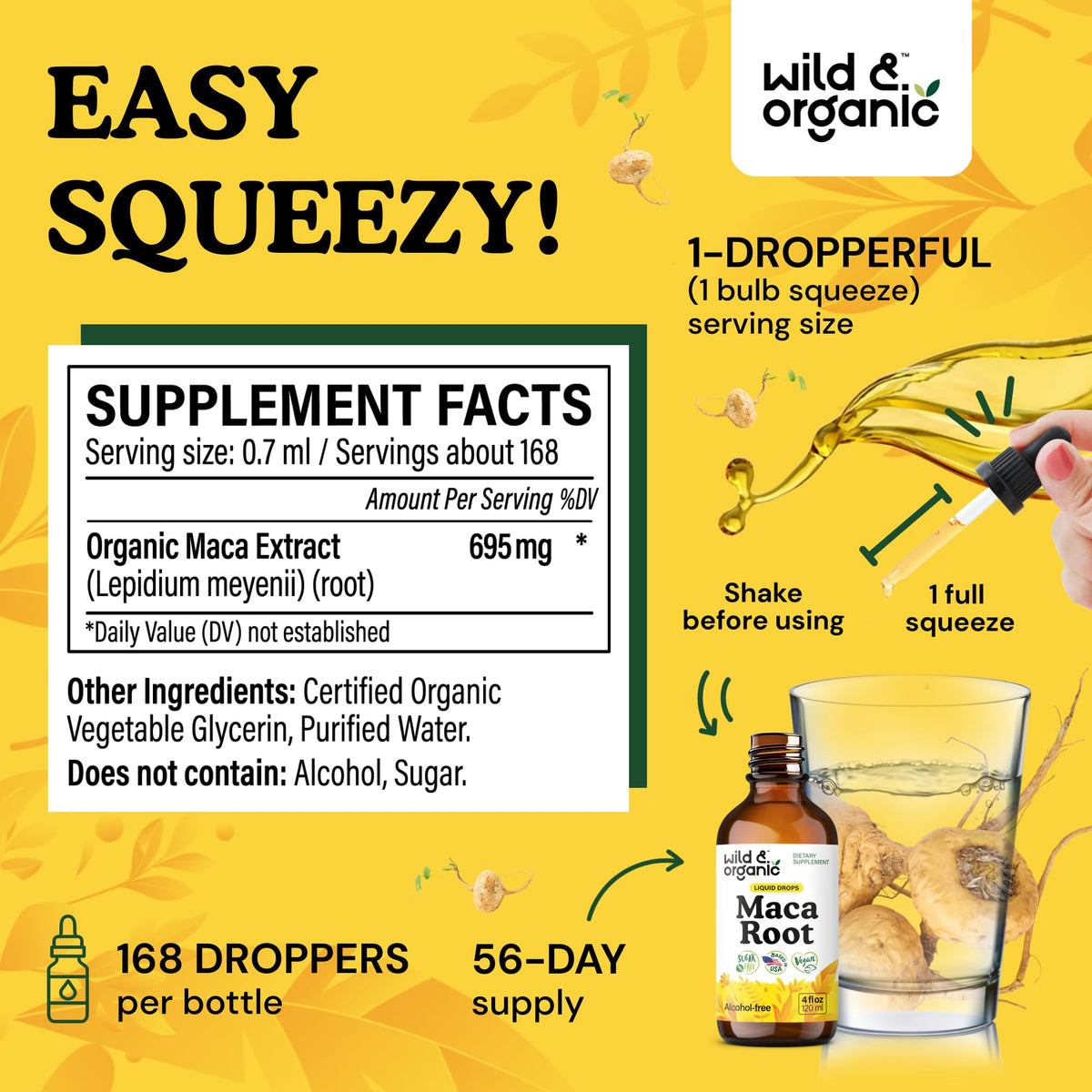 Wild & Organic Maca Root Liquid Drops – Peruvian Maca Tincture, 4 fl oz
