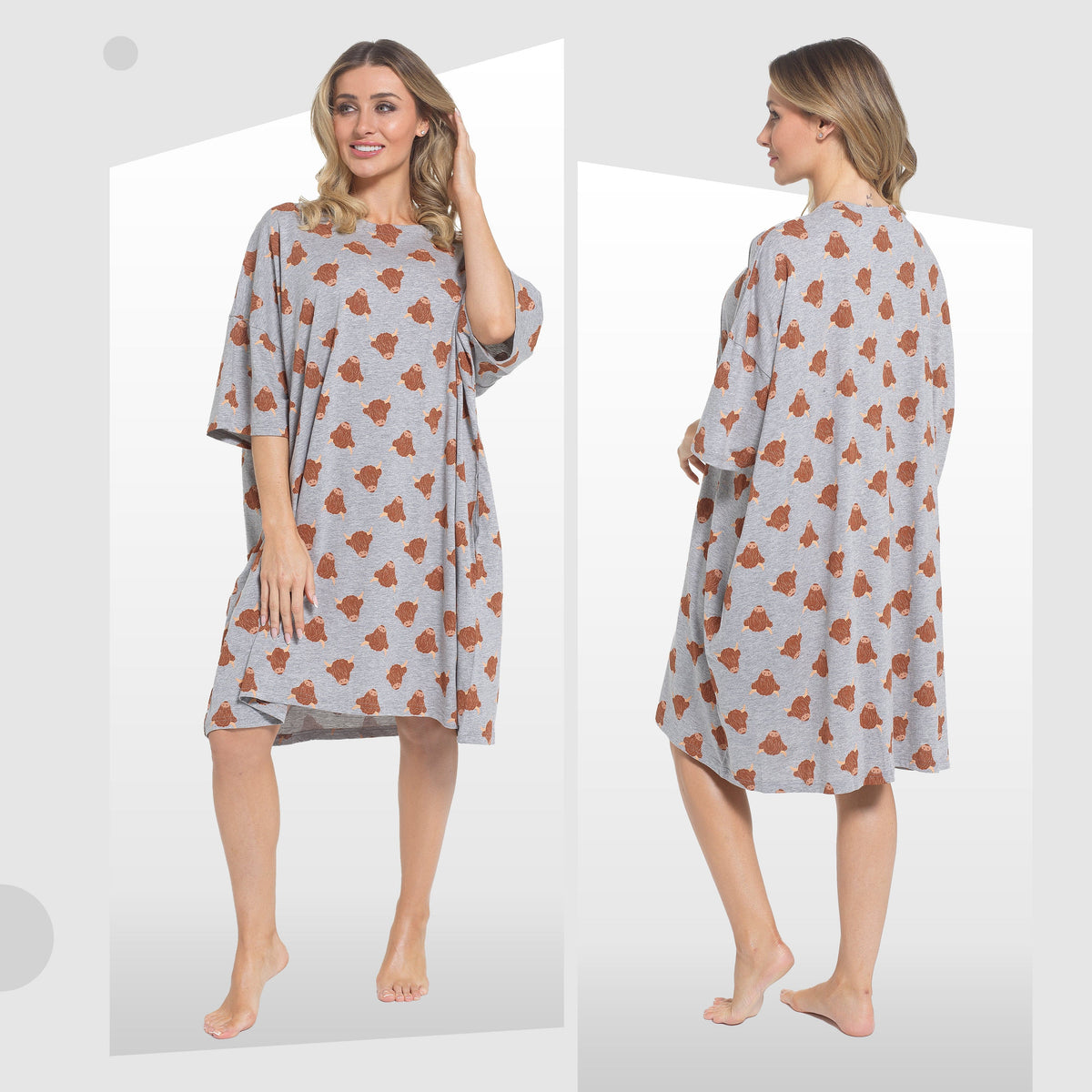Daisy Dreamer Womens Nightdress Cream Highland Cow 100% Cotton Soft Baggy Oversized Nightshirt