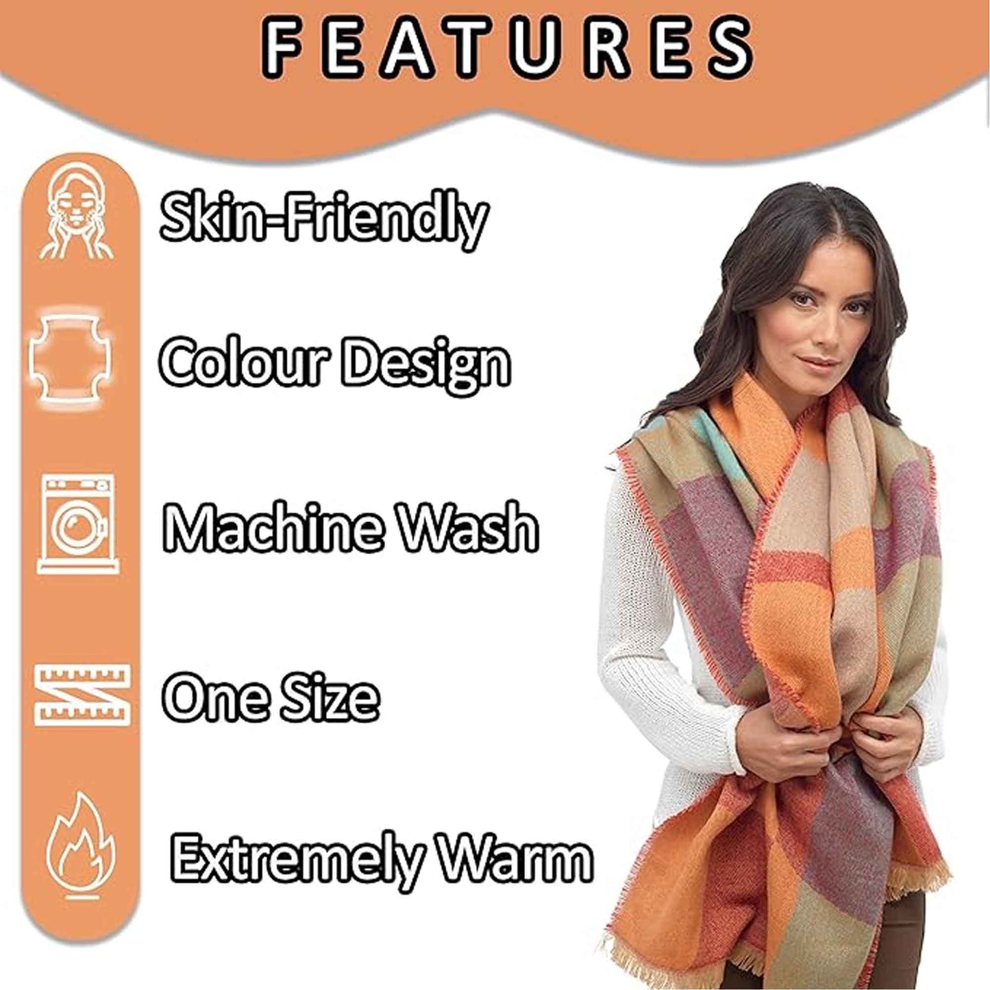 Sock Stack Women's Soft Woven Winter Scarves Lightweight Cosy Acrylic Wraps Multicolor