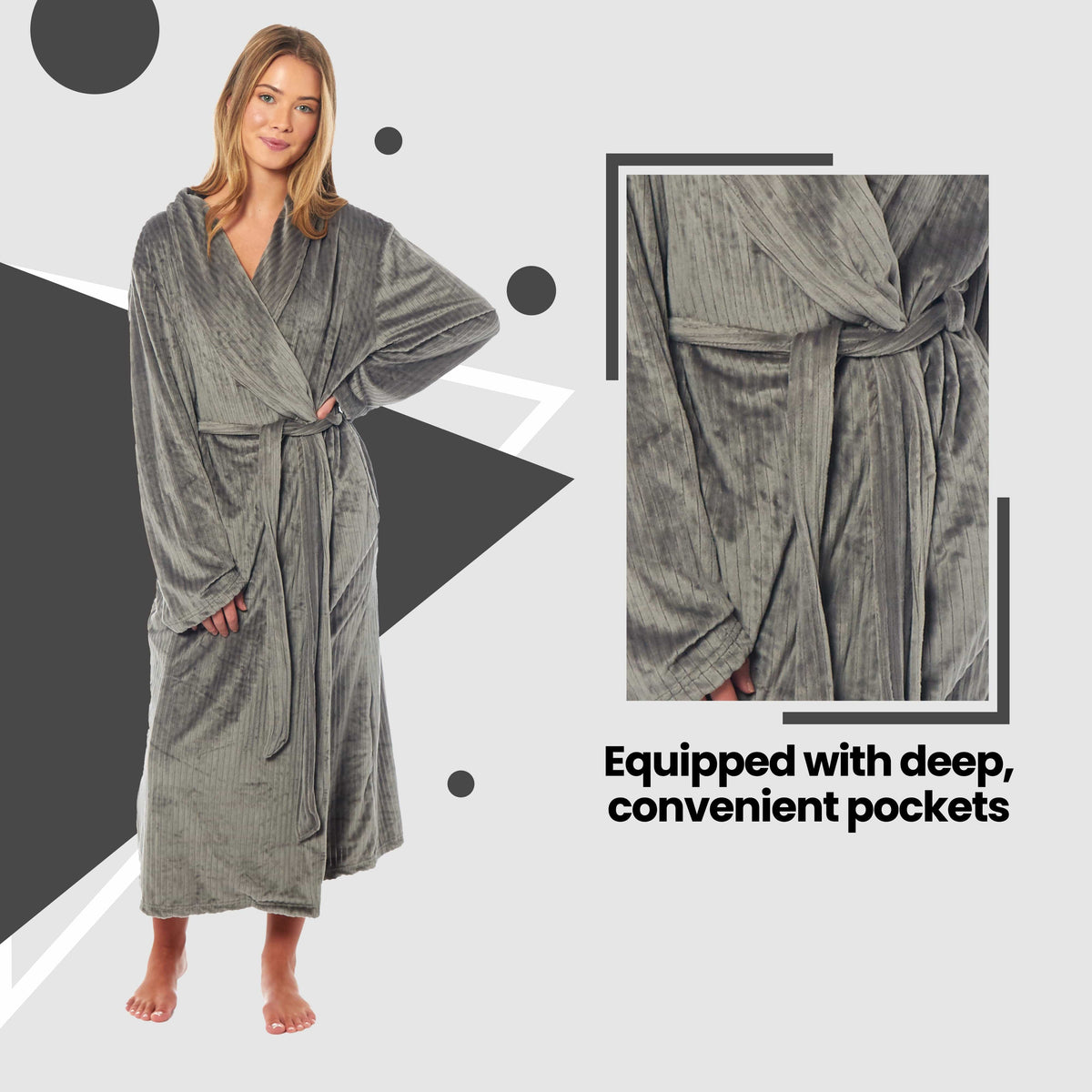 Daisy Dreamer Women's Stripe Jacquard Dressing Gown With Belt Pockets Shawl Collar
