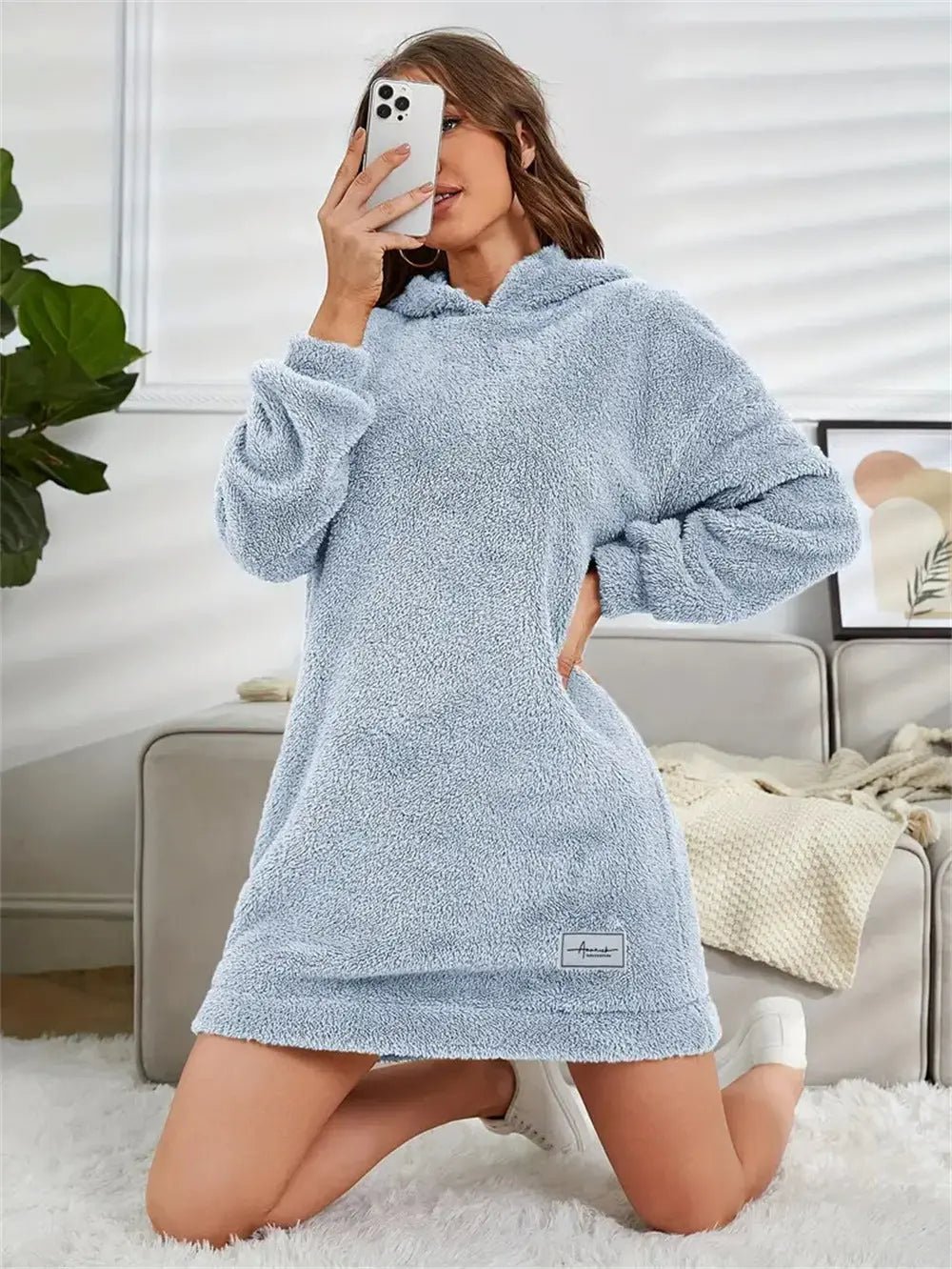 Women's Hooded Long Sleeve Plush Dress