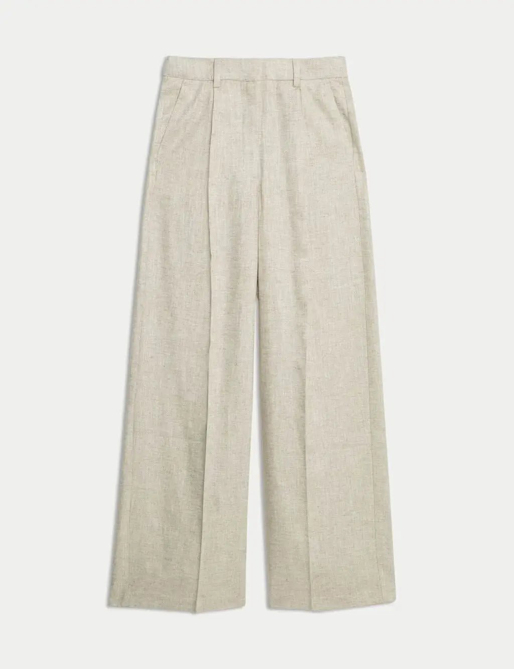 Womens Linen Blend Wide Leg Trousers