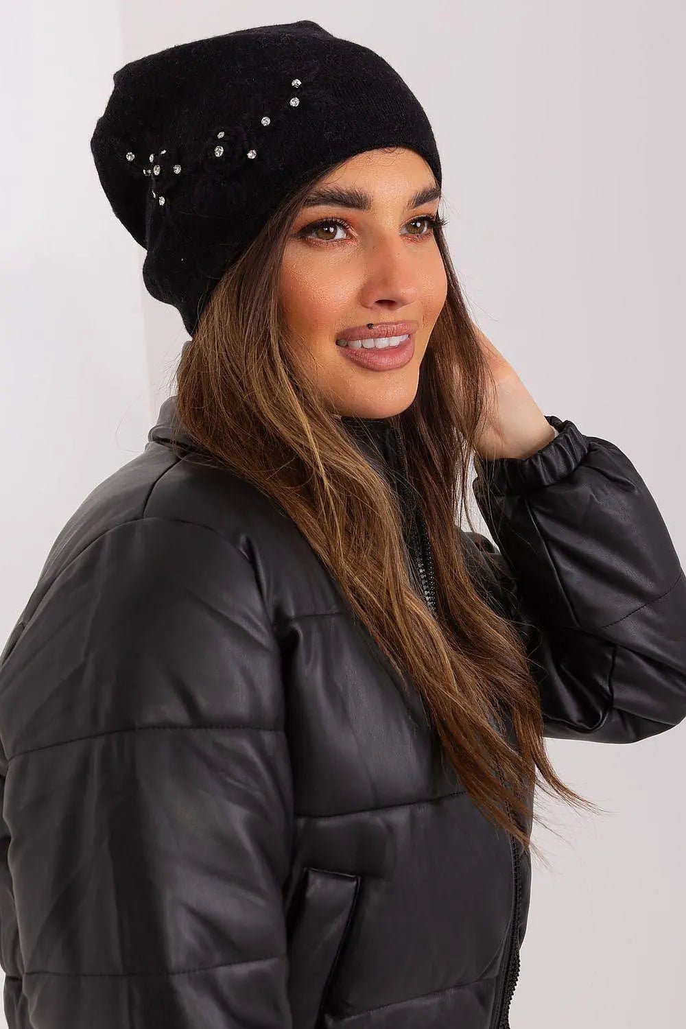 Women's Warm Winter Hat – Smooth Knit with Side Appliqué