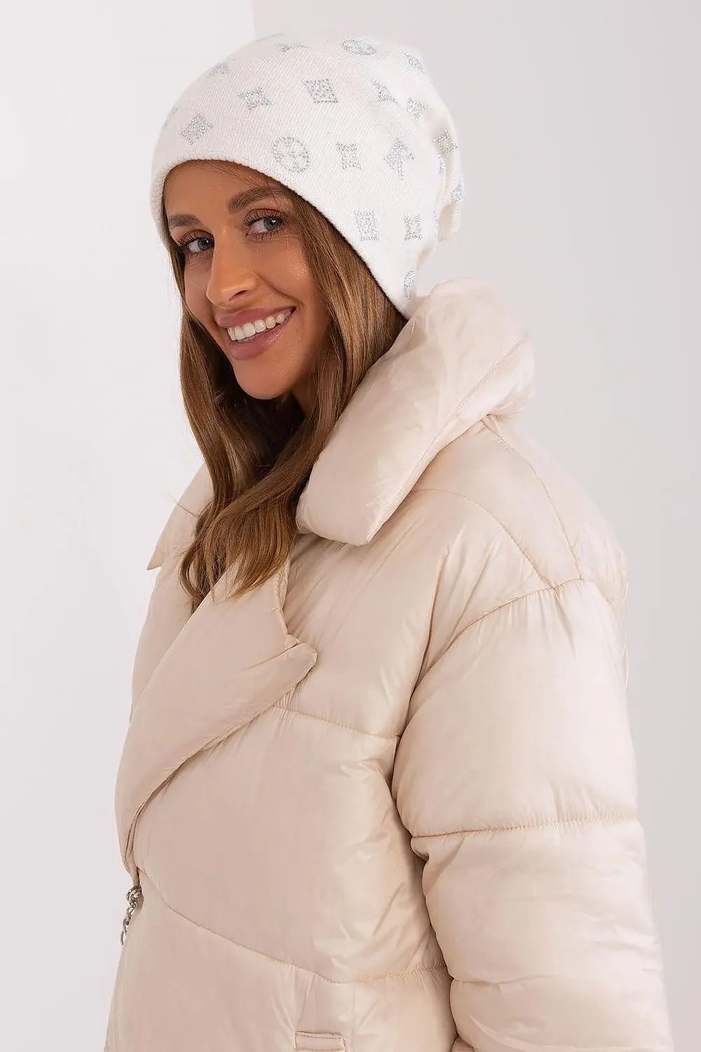 Women's Winter Beanie – Warm Cashmere Blend with Rhinestone Detail