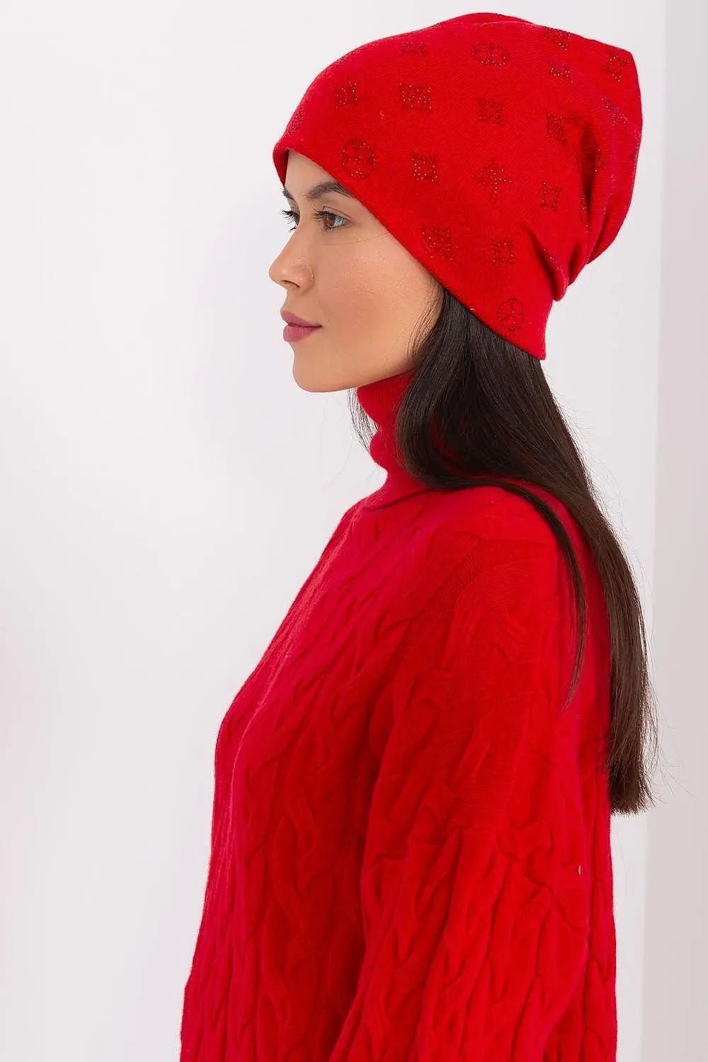 Women's Winter Beanie – Warm Cashmere Blend with Rhinestone Detail