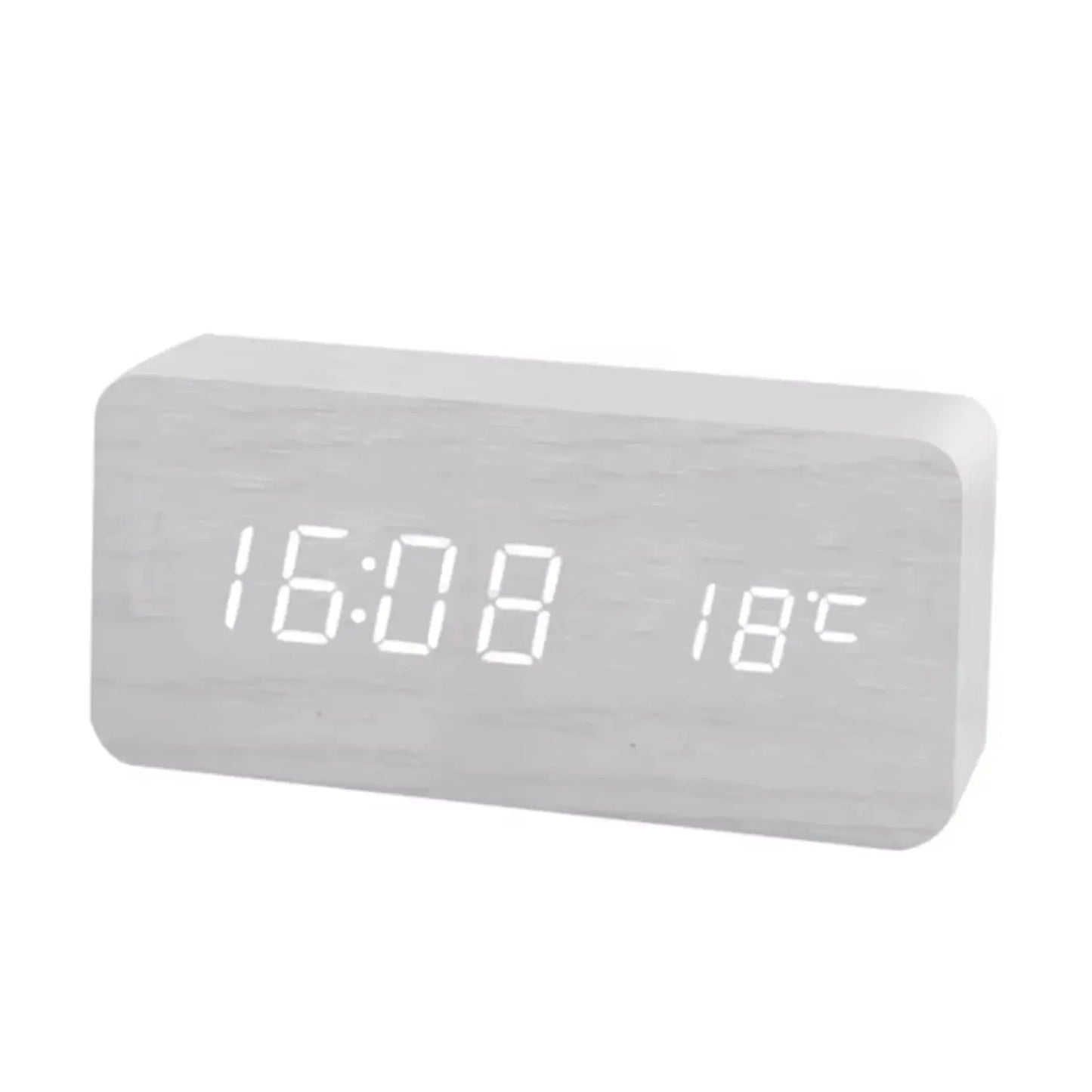 Wooden Digital Alarm Clock with Wireless Charging,  Clock with Time, Date,Temperature, Desk Clocks  Office,Bedside Clock Clock