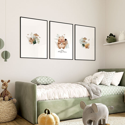 Woodland Decor For Nursery | Set of 3 wall art prints