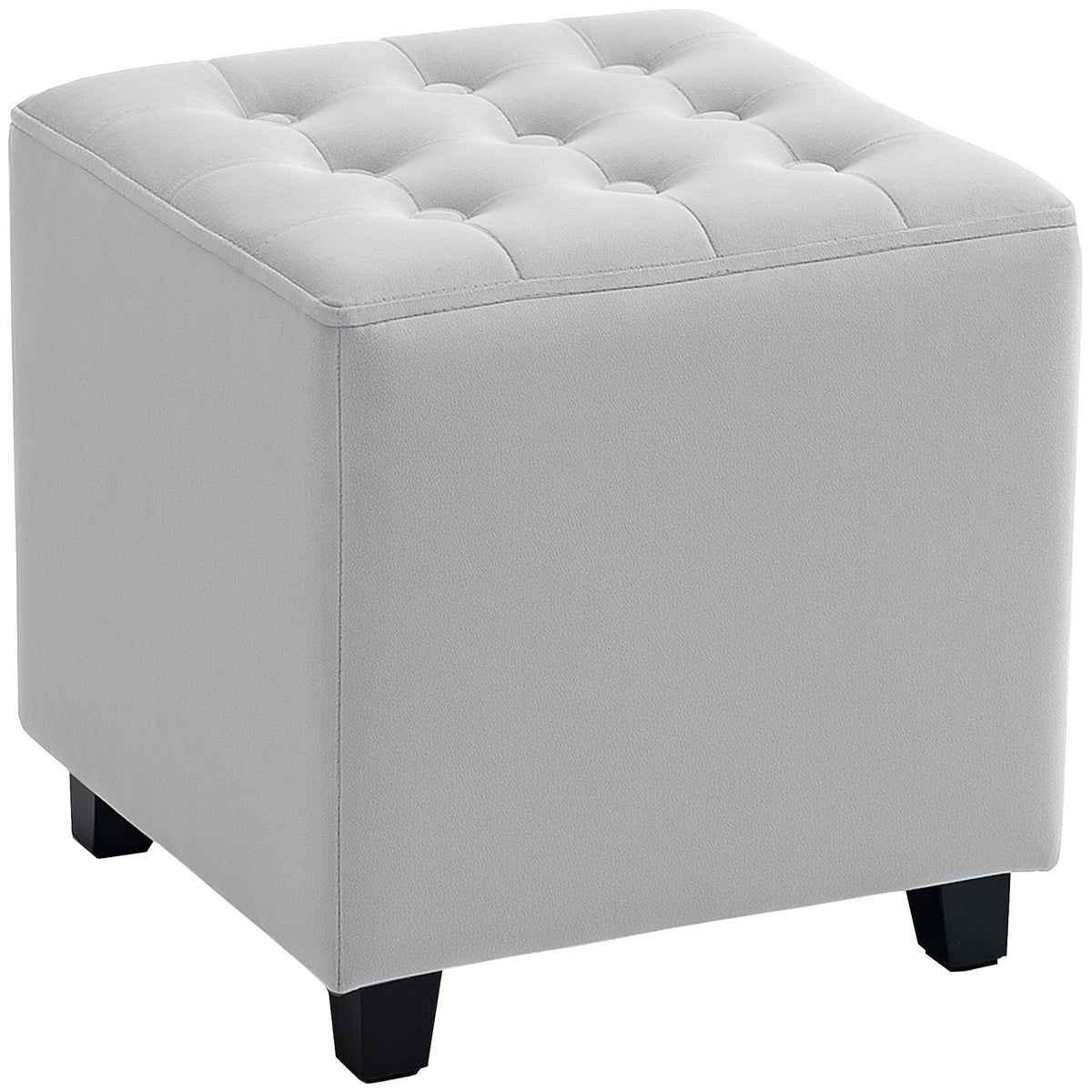 HOMCOM Square Footstool Small Ottoman w/ Wood Legs for Bedroom Light Grey