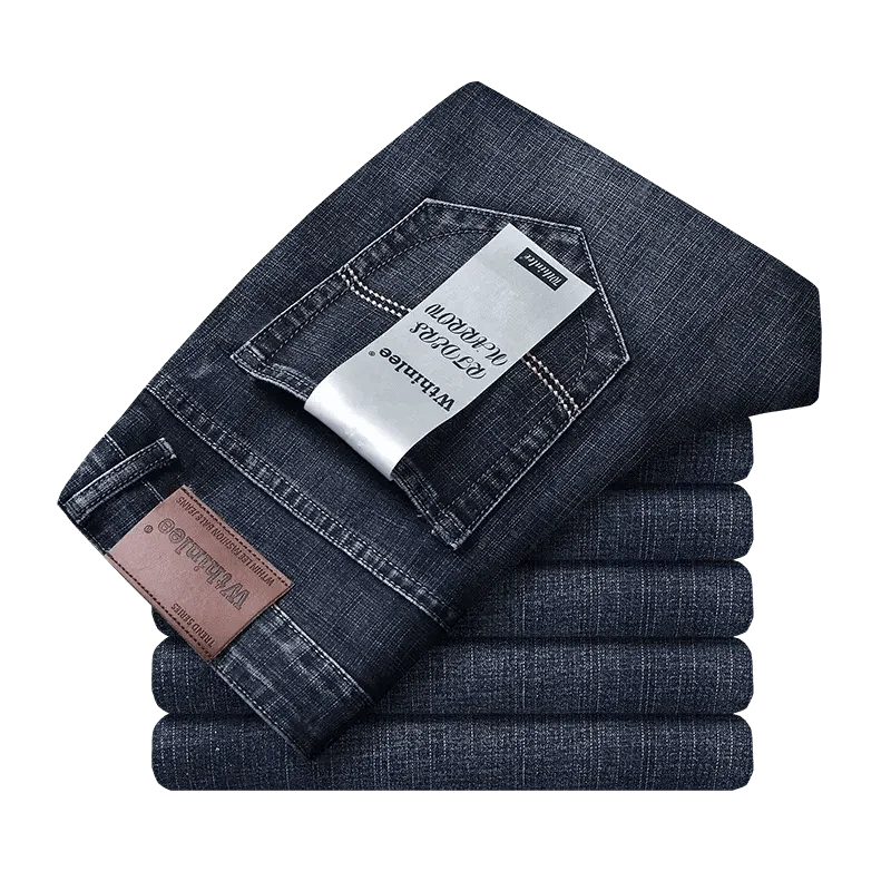 Wthinlee Men's Stretch Straight Jeans - Fashionable Classic Blue/Black Business Denim Trousers