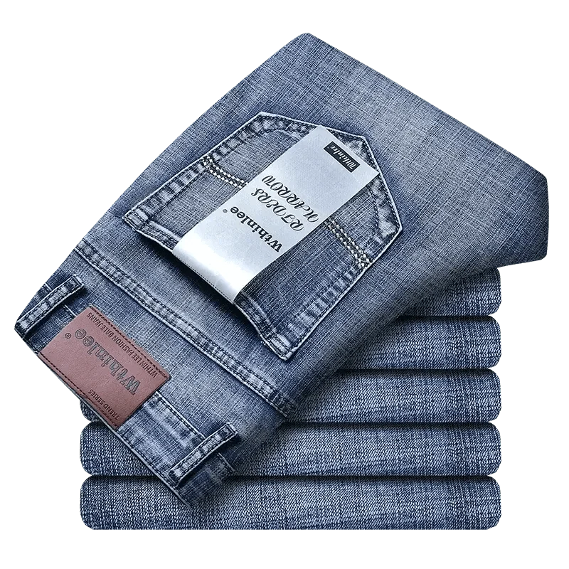 Wthinlee Men's Stretch Straight Jeans - Fashionable Classic Blue/Black Business Denim Trousers