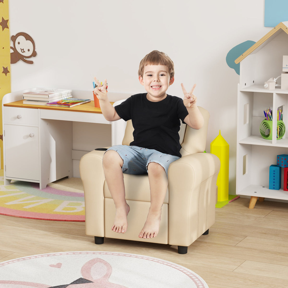 HOMCOM Kids Recliner Chair with Adjustable Backrest and Footrest