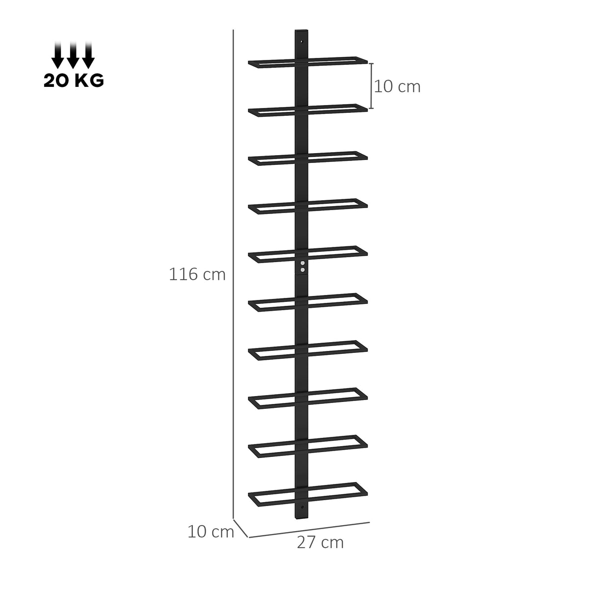 HOMCOM Wall Mount Wine Rack, Wall Wine Rack for 10 Wine Bottles, Black