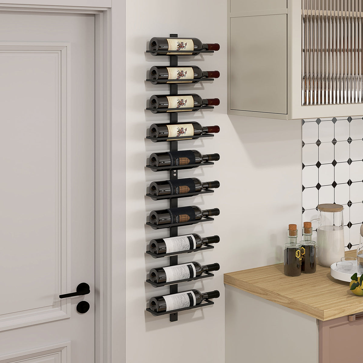 HOMCOM Wall Mount Wine Rack, Wall Wine Rack for 10 Wine Bottles, Black