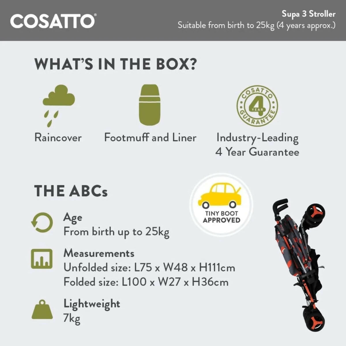Cosatto Supa 3 Stroller - Charcoal Mister Fox