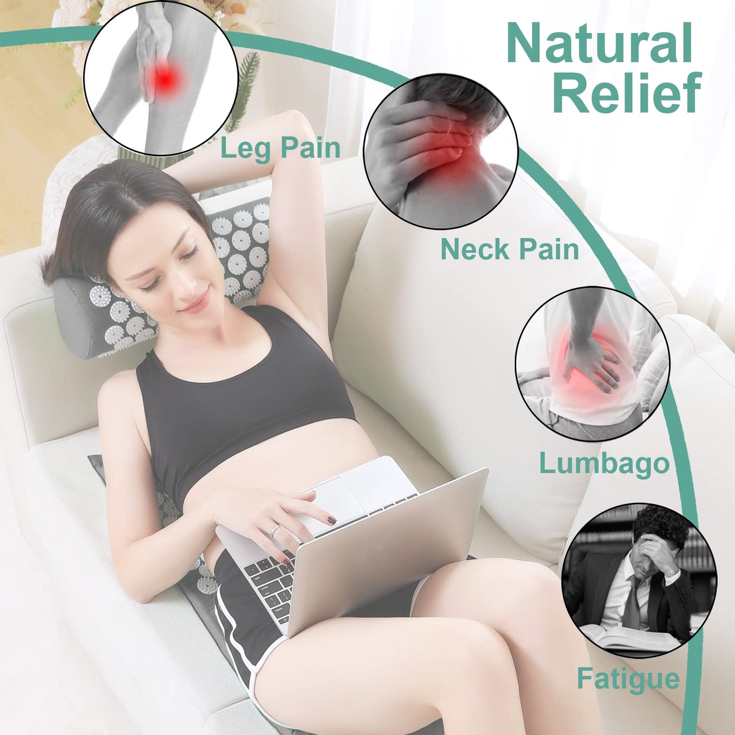 XiaoMaGe Acupressure Mat & Pillow Set – Gray, Back Pain Relief