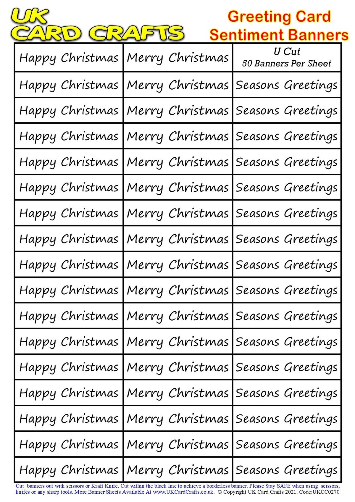 5 x A4 Sheets – 250 Christmas Sentiment Banners – U Cut by UK Card Crafts