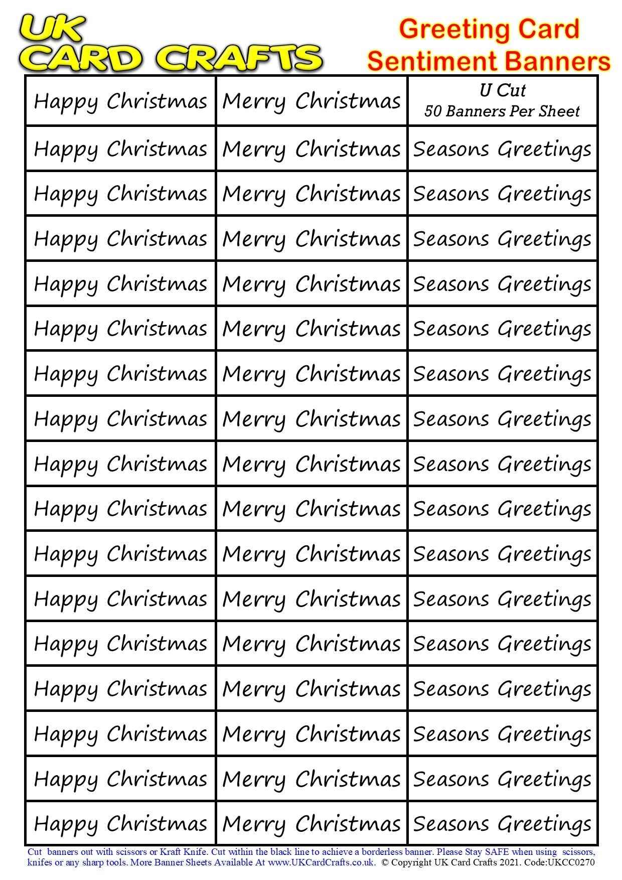 5 x A4 Sheets – 250 Christmas Sentiment Banners – U Cut by UK Card Crafts