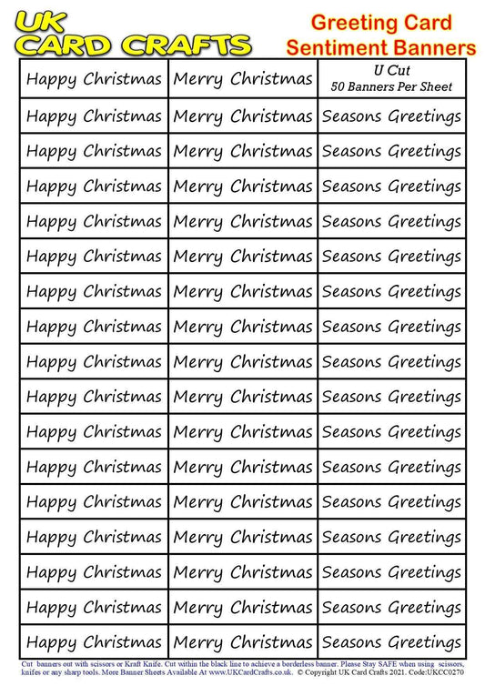 5 x A4 Sheets – 250 Christmas Sentiment Banners – U Cut by UK Card Crafts