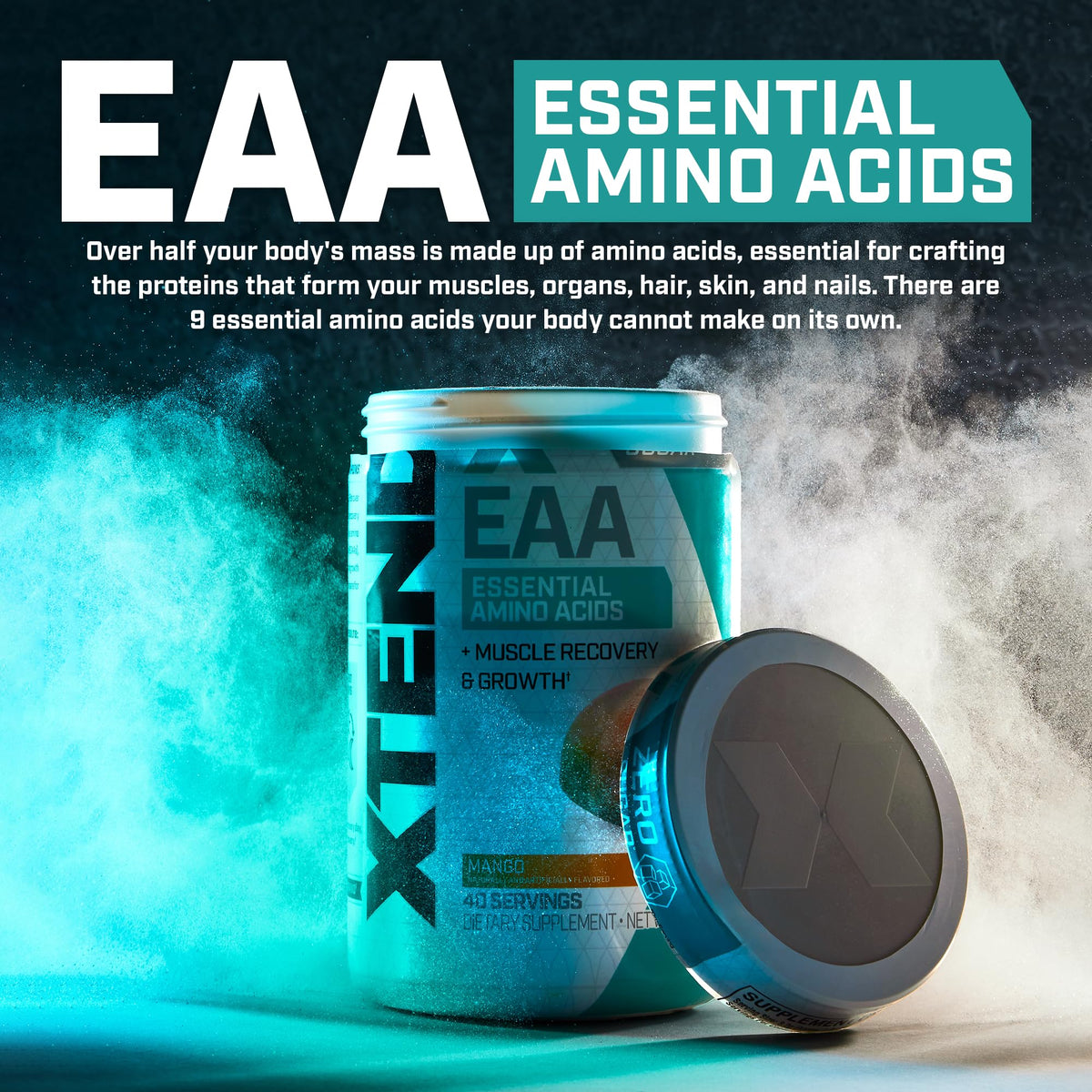 Xtend Scivation EAA + BCAA Powder - 9 Essential Amino Acids, 10g EAAs per 2 Servings, Mango, 40 Servings
