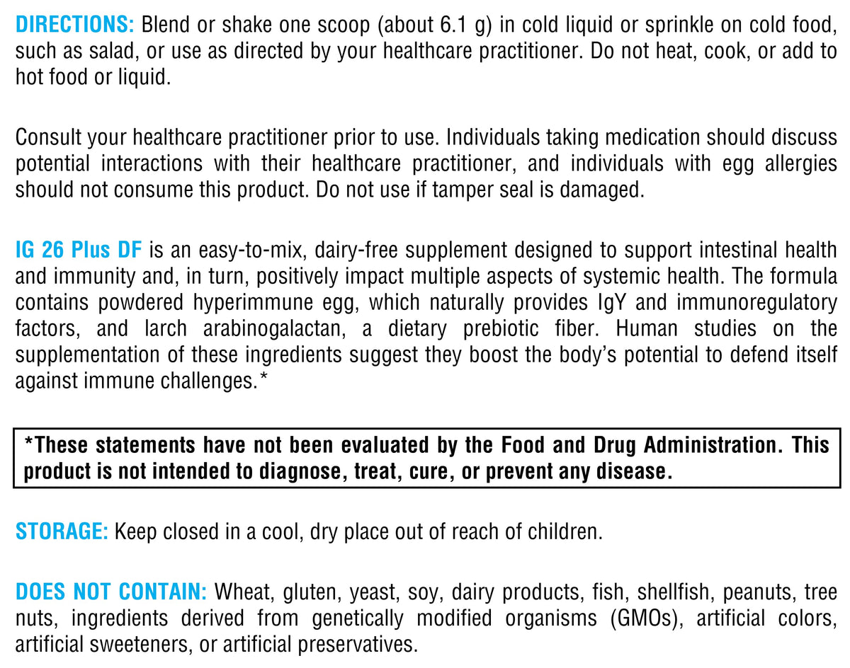 XYMOGEN IG 26 Plus DF - Dairy Free Immunoglobulin Powder + IgY Max (Vanilla)