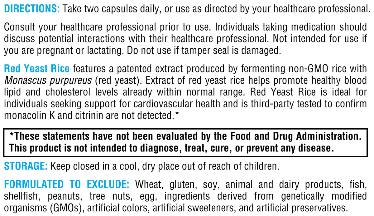 XYMOGEN Red Yeast Rice - Non-GMO Red Yeast Rice Supplement to Help Maintain Already Healthy Blood Lipid + Cholesterol Levels - Cardiovascular Support - Tested Citrinin-Free (30 Capsules)