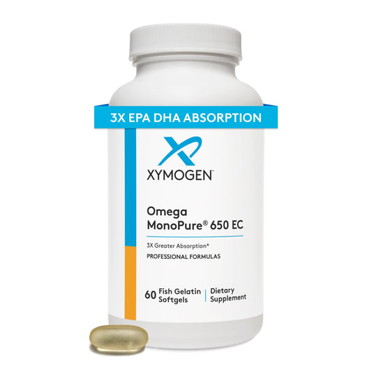 XYMOGEN Omega MonoPure 650 EC – 3X Absorption, Small Softgels for Heart & Brain (120 Softgels)