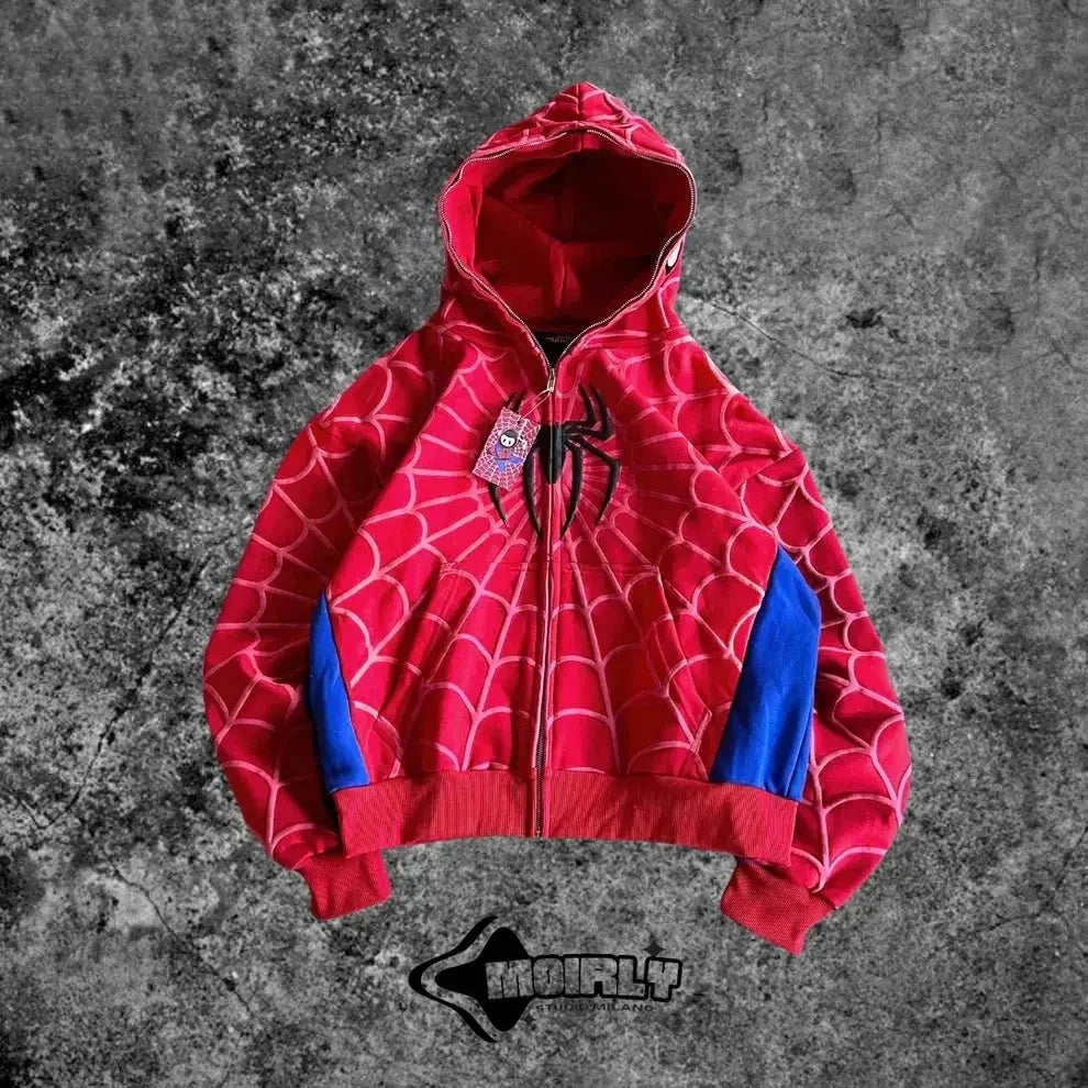 Y2K Spider Web Red Hoodie Sweatshirt - Harajuku Punk Grunge Women's Hip Hop Hoodie