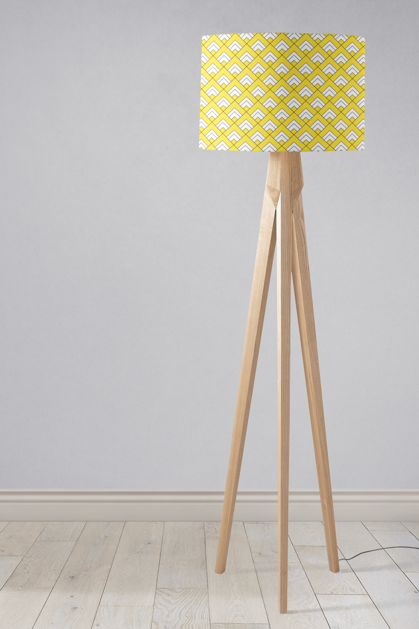 Yellow and White Drum Lampshade, Victorian Tiles Design Shade for Table, Floor or Ceiling Pendant Light