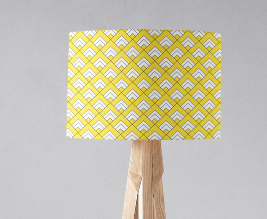 Yellow and White Drum Lampshade, Victorian Tiles Design Shade for Table, Floor or Ceiling Pendant Light