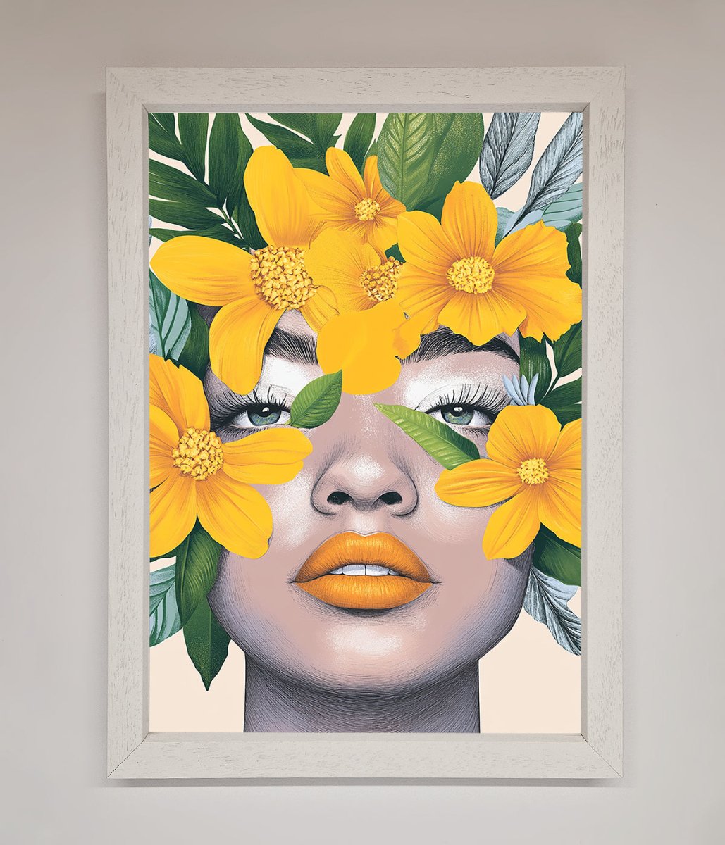 Yellow Flowers Head Framed Poster