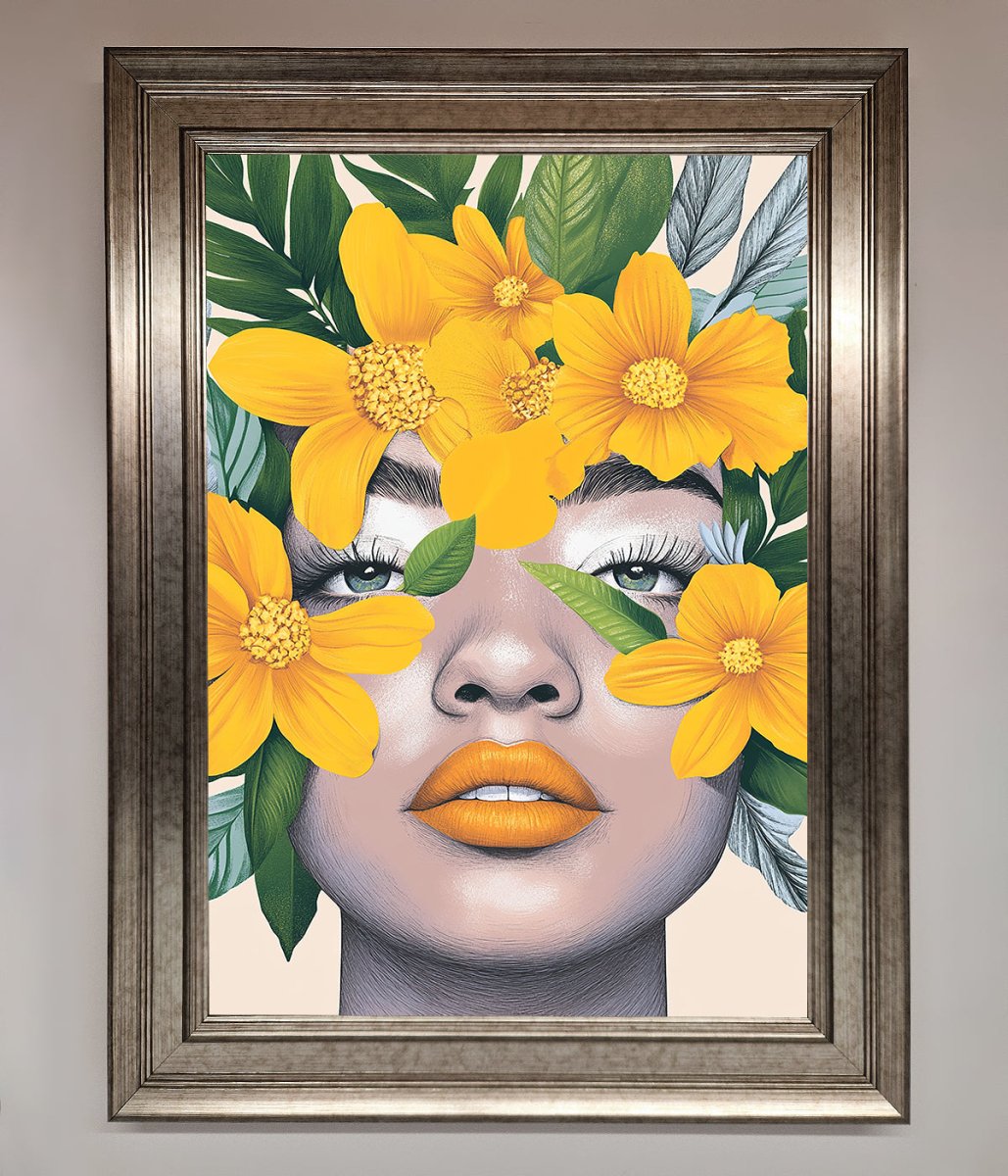 Yellow Flowers Head Framed Poster