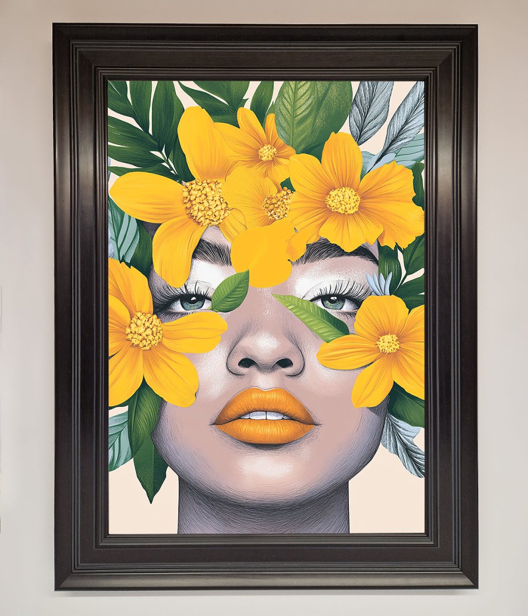Yellow Flowers Head Framed Poster