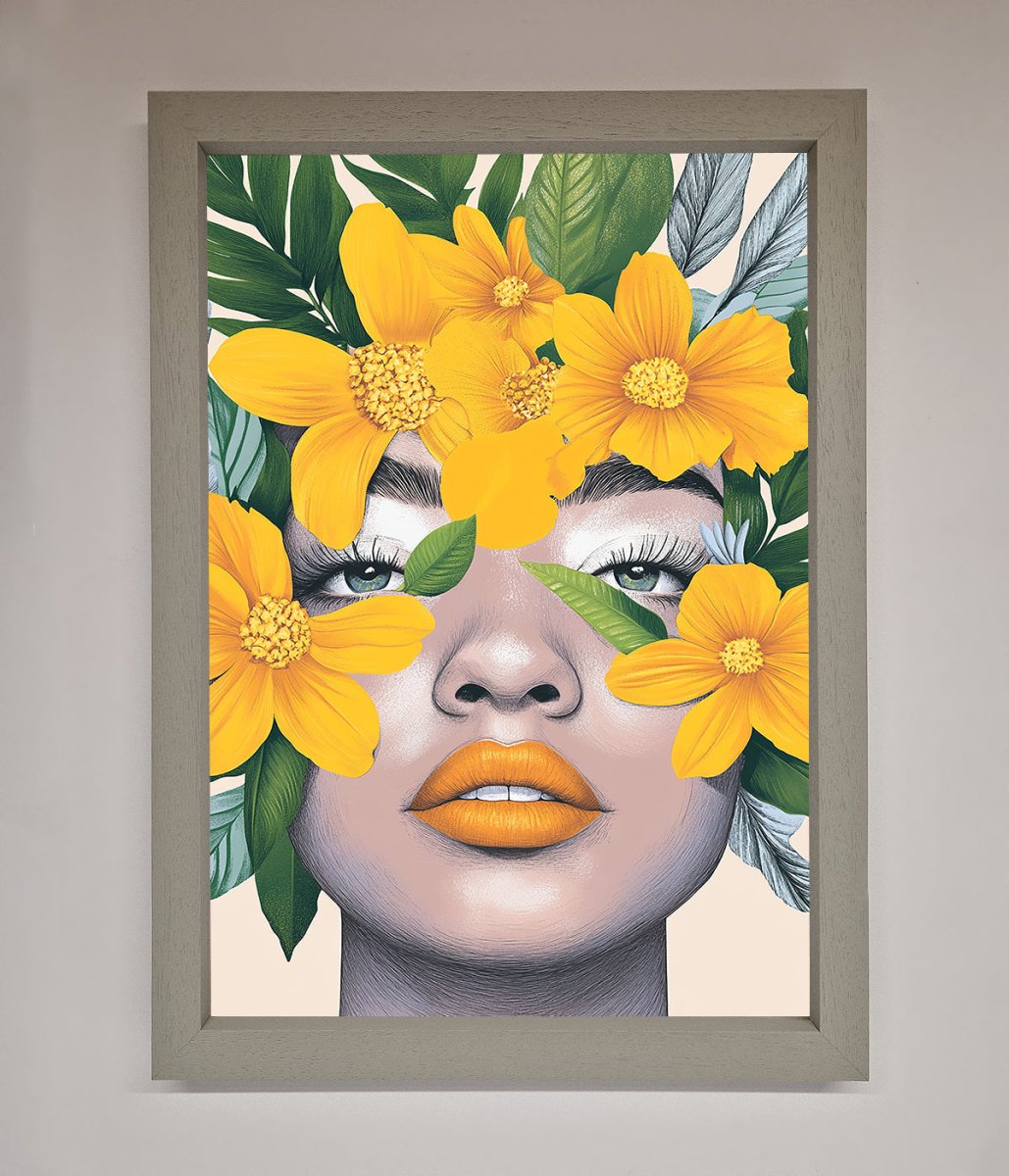 Yellow Flowers Head Framed Poster