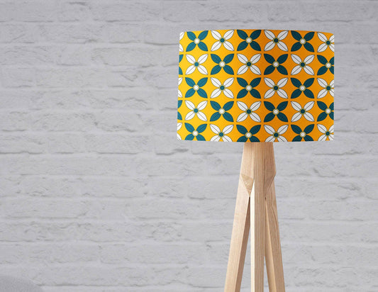 Yellow Drum Lampshade, Retro Blue and White Design Shade for Table, Floor or Ceiling Pendant Light