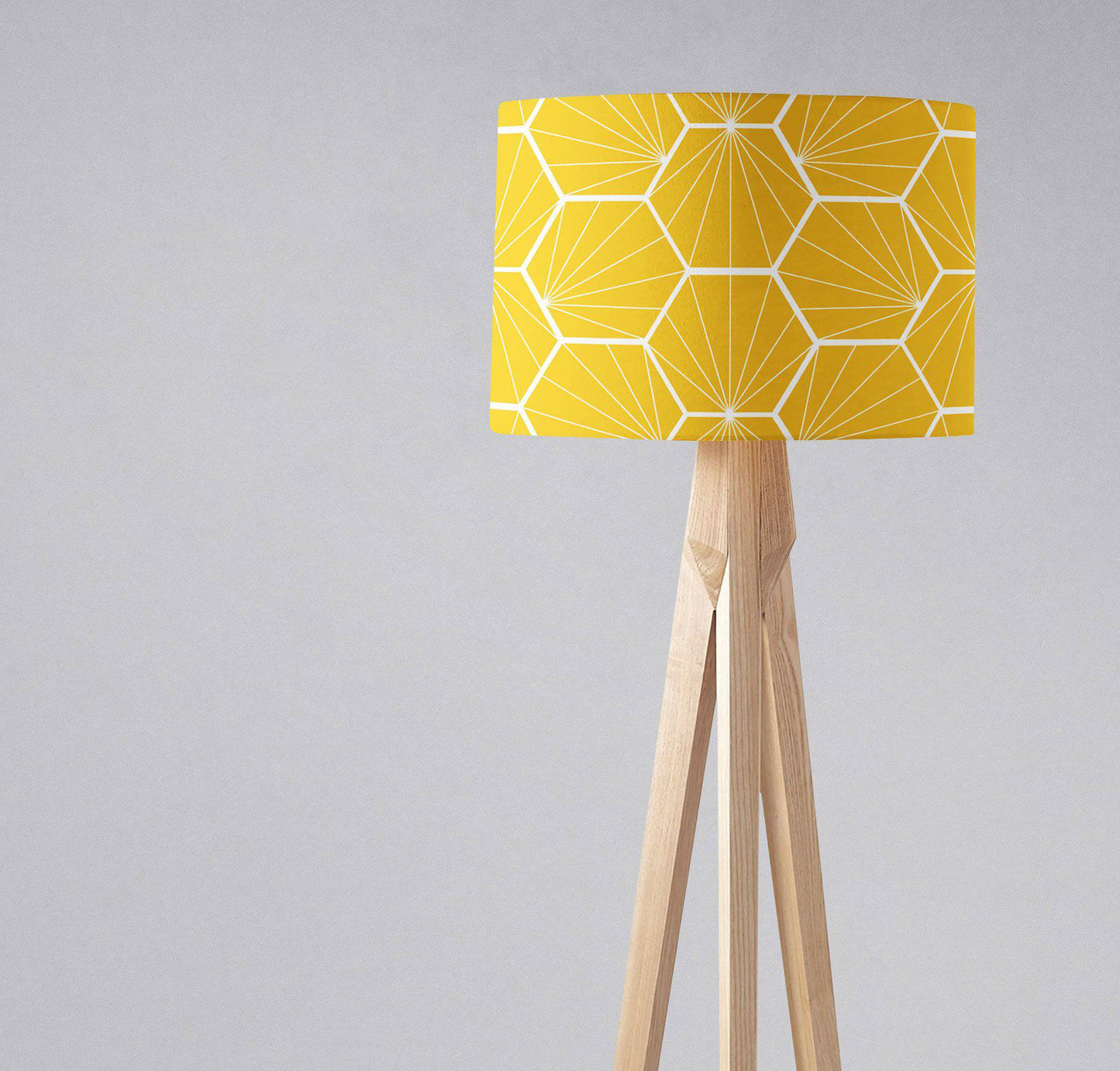 Yellow Drum Lampshade, White Hexagon Design Shade for Table, Floor or Ceiling Pendant Light