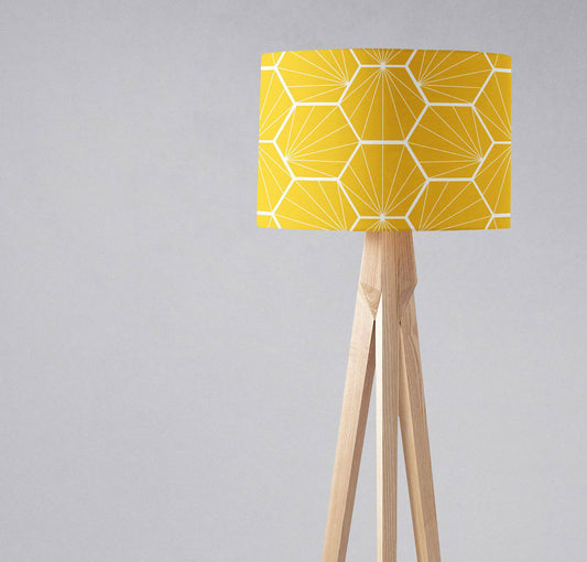 Yellow Drum Lampshade, White Hexagon Design Shade for Table, Floor or Ceiling Pendant Light