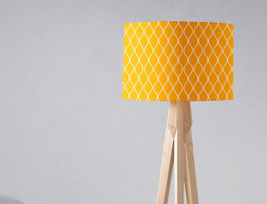 Yellow Drum Lampshade, White Geometric Design Shade for Table, Floor or Ceiling Pendant Light