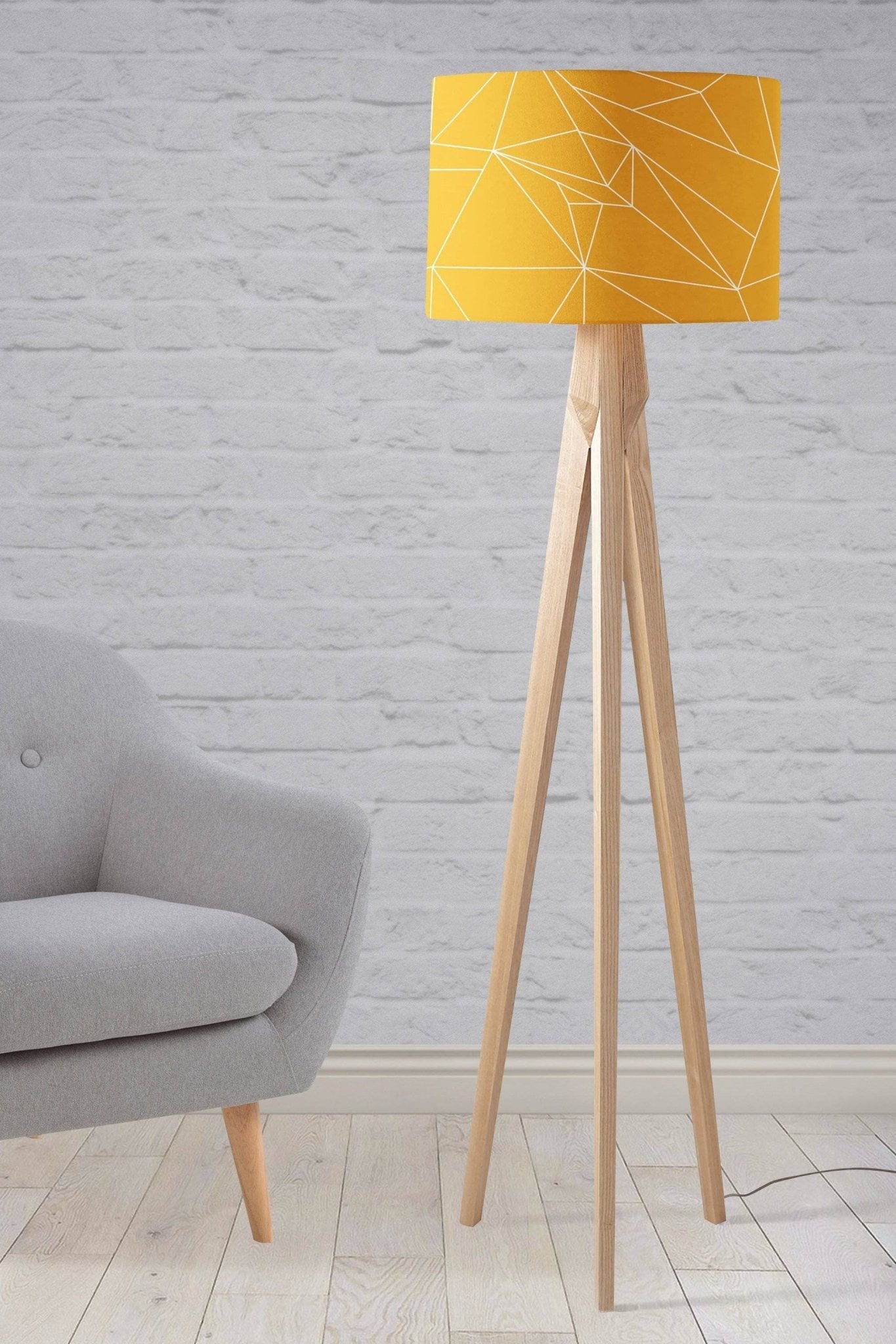 Yellow Drum Lampshade, White Geometric Line Design Shade for Table, Floor or Ceiling Pendant Light