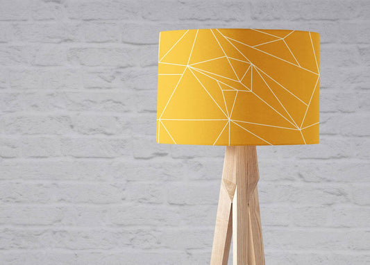 Yellow Drum Lampshade, White Geometric Line Design Shade for Table, Floor or Ceiling Pendant Light