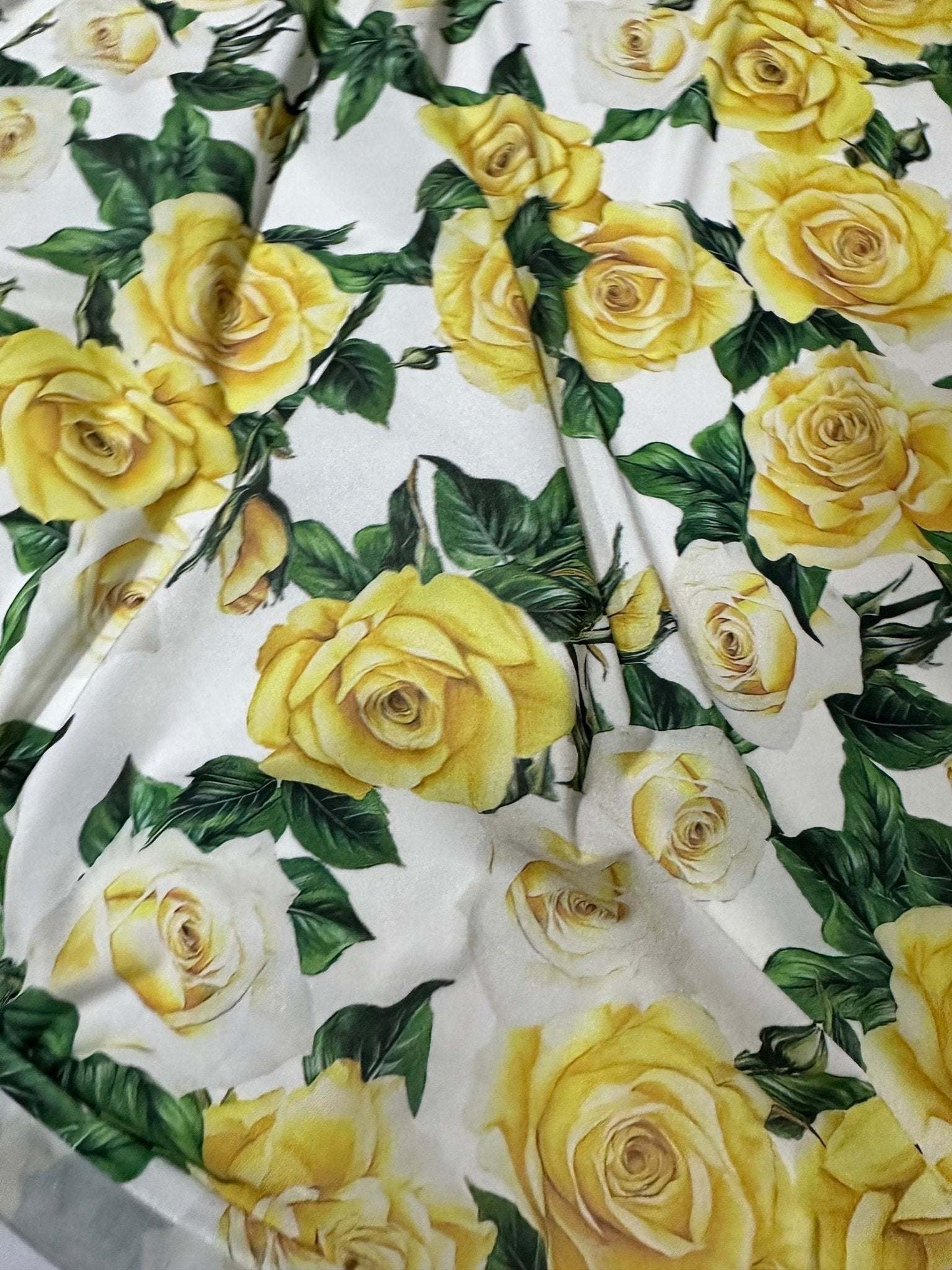 Yellow Floral Rose Pattern Fabric Sold by Metre